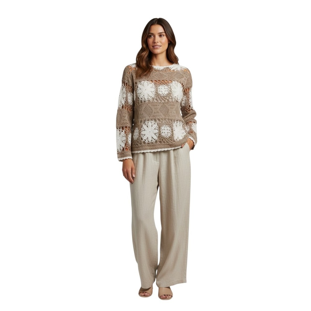 Reference Point Vintage Open Stitch Crochet Sweater Women's Medium Linen Blend